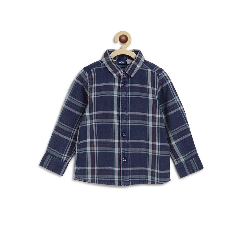 Boys Medium Blue Long Sleeve Flannel Shirt image number null